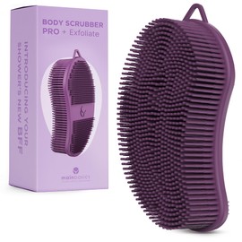 MainBasics Exfoliating Silicone Body Scrubber Pro 2-in-1 Shower Scrubber for Body, Silicone Loofah and Body Exfoliator (Purple, Body + Exfoliate)