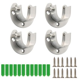 4 Pack Stainless Steel Closet Pole Sockets 25mm Closet Rod End Supports Wardrobe Pole Brackets U Shaped Flange Rod Holder with Screws for Wardrobe Shower Curtain, Silver