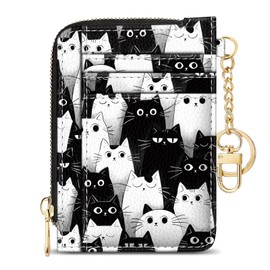 GIANCOMICS Slim Wallet Credit Card Holder Women, Cats Rfid Blocking Small Card Case, Keychain Thin Pocket Curved Zipper Wallet, Travel Card Holder PU Leather ID Window, Ladies Female Gifts