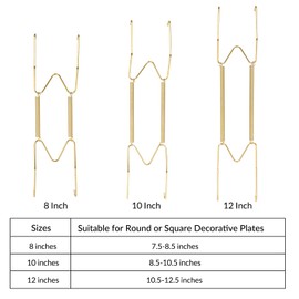 Jinzory 12 Pack Invisible Plate Hangers, 8 10 12 Inch Brass Wall Plate Hangers Holders with 16 Pack Wall Hooks, Compatible for 7.5 to 12.5 Inch Decorative Plates and Arts