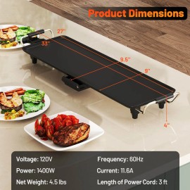 Costway 27" Large Electric Griddle w/ Adjustable Temperature Thermostats and Drip Tray