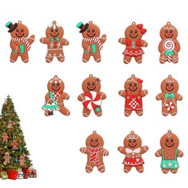 DHSUN Christmas Tree Ornaments, Gingerbread Man Pendants, 12 Pieces, Hanging Christmas Tree Decorations, Gingerbread Man Candy Cane Decorations (Classic Model B)