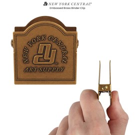 New York Central Embossed Brass Book Clip, Vintage Patina Finish, 1.57" x 1.73" x 0.77", Holds up to .67", Decorative Office Supplies, Durable Journal Clip with Strong Metal Spring