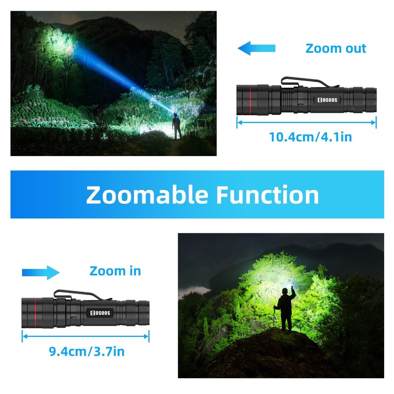 COSOOS 3 Mini LED Tactical Flashlights with Clip, 3.7inch Zoomable