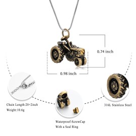 Oinsi Men Keepsake Jewelry Stainless Steel Farm Tractor Cremation Necklace For Ashes For Dad Memorial Urn Necklace Pendant