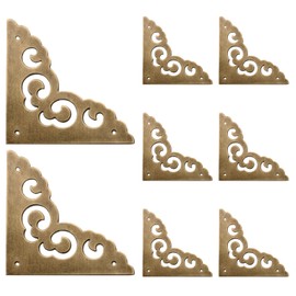 INCREWAY 8 Pack Brass Flat Corner Brackets Decorative Corner Protector Flower Pattern Right Angle Bracket for Cabinet Door