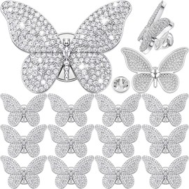 XunYee Butterfly Rhinestone Pins Bulk Woman Crystal Brooch,Silver,25 Pcs
