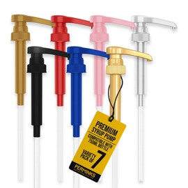 PERMINKS Premium Syrup Pump Compatible with Torani 750 ml Bottle, Davinci Syrups - No Spill, No Clog Syrup Pump Dispenser for Vanilla, Snow Cone, Coffee Flavoring & More (Pack of 7, Variety of Colors)
