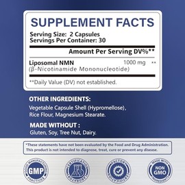 Suplemento liposomal NMN de 1000 mg - 99% NAD+ puro para apoyo al envejecimiento, energía celular y función muscular - Apoya la longevidad para mujere