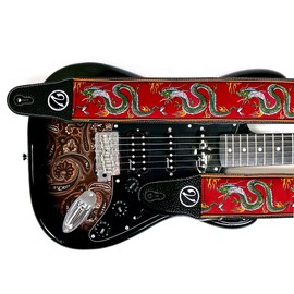 1to1 Music Guitar Strap - Jimmy Dragon Suit in Red - Vtar Vegan Guitar Straps