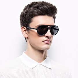 2020 VentiVenti Aviator Sunglasses For Men Polarized Lens Plastic Lightweight Double Bridge Frame UV Protection For Driving Blue Frame/Blue Revo Lens