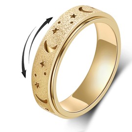 AmorArtSky Spinner Ring for Women: Anxiety Ring for Women Men, Titanium Stainless Steel Spinner Ring, 5 Colors, 6MM, Size 6, Fidget Ring, Moon Star, Hollow Outer-Gold
