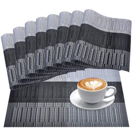 PROKITCHEN Placemats Set of 8,Washable Crossweave Black Woven Vinyl Non-Slip Insulation Elegant Placemat for Dining Table Mats