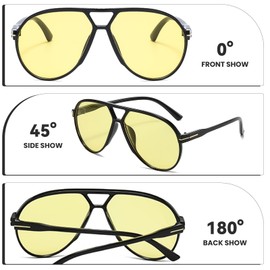 CIKJUK Retro Aviator Glasses Women Men Sunglasses Large Pilot Glasses 70s Vintage Aviator Glasses with UV Protection Glasses, black/yellow