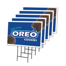 DEEP Fried Oreo 5 Pack of 18" x 24" Yard Sign & Stake | Advertise Your Business | Stake Included Image On Front Only | Made in The USA