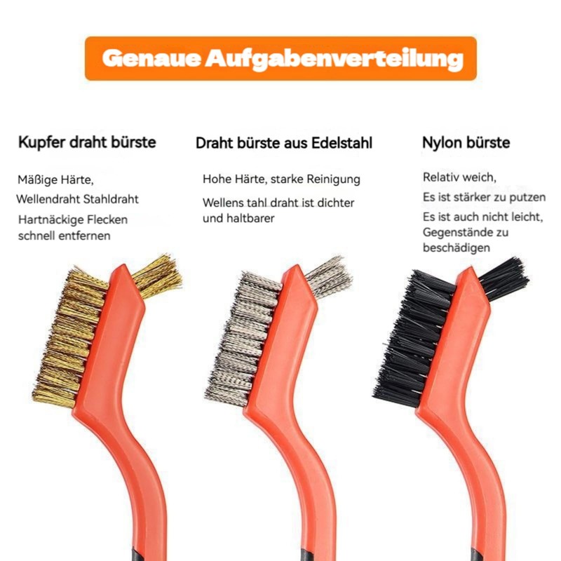 6 Piece Wire Brush Set, Stainless Steel Carbon Brass Nylon