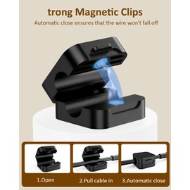 6-Pack Magnetic Cable Clips – Adjustable Cord Holder with Strong Adhesive & Magnetic Lock – for Home/Office Desks, Cars, Walls – Manage USB, HDMI, Power Cords