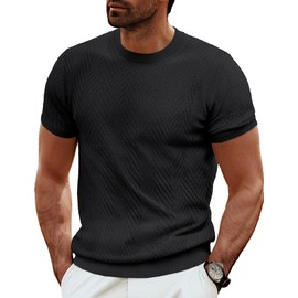 PJ PAUL JONES Mens Black Shirts Short Sleeve Casual Shirts Crewneck Solid Textured Knit Casual Shirts