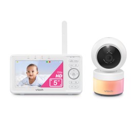 VTech Video Baby Monitor with Camera and Audio, 5" HD LCD Screen, Pan-Tilt-Zoom, 2-Way Talk, VOX Mode, Night Lights, Lullabies, Soothing Sounds, Temperature sensor, Long Range, No WiFi: VM5263 (White)