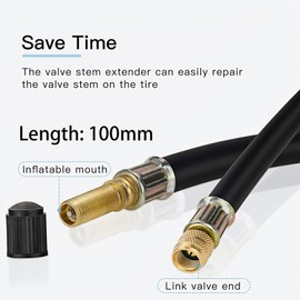 ZmdecQna Tyre Valve Extension 100mm, Valve Extension Car Valve, Flexible Rubber Hose with Heavy Duty Metal Valve for Car, Motorcycle, Road Bike, Bicycle Scooter