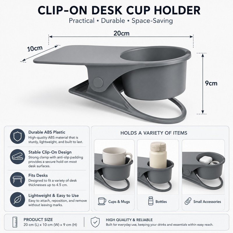 Desk Side Cup Holder Clip for Workspace Organization – ABS