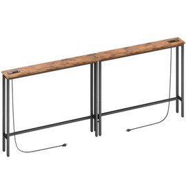 ELYKEN 2 Pack 5.9" Narrow Console Sofa Table with Power Outlets, Total 78.8” Long Behind Couch Table with Charge Station and 5.9’ Extension Cord for Living Room, 5.9"D x 78.8”W x 29.5”H, Rustic Brown
