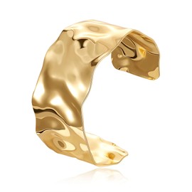 YOVORO 18K Gold Plated Cuff Bracelets for Women Open Adjustable Gold Cuff Bangle Bracelets Thick Hammered Wrist Cuff Bracelets Thin Minimalist Gold Cuff Bracelet G