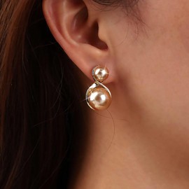 Atentuyi Boho Pearl Stud Earrings Gold Pearl Earrings Vintage Pearl Earrings Pearl Earrings Double Pearl Tassel Earrings Jewellery for Women and Girls, Alloy Steel