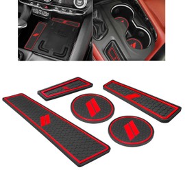 SENSHINE for Dodge Durango Accessories 2021 2022 2023 2024 2025 Cup Holder Insert Coasters Center Console Liner Trim Mats Non-Slip Silicone Anti Dust Premium Custom Interior 5PCs Set (Red Trim)