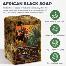 African Black Soap 100g, Organic Handmade African Black Soap, Hydrates & Balances Oily Skin, Helps Combat Acne & Anti-Ageing, Clears Impurities & Fades Dark Spots, 100% Natural