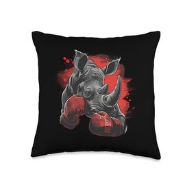 Boxing Rhino Boxing Gloves Kickboxing Funny Boxer Rhinoceros Throw Pillow