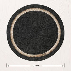 AHHFSMEI Round Paper and Jute Braided Placemats Set of 4 Non-Slip Heat Resistant Table Mats for Dining Tables Indoor & Outdoor Place mats for Daily Use (Black,4)