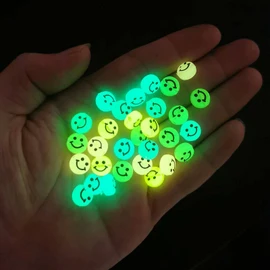 200pcs Glowing Solar Luminous Smile Face Beads Mixed Acrylic Glow in The Dark Happy Face Beads Charms with Rope for DIY Jewelry Craft Making Party Decoration (Luminous)
