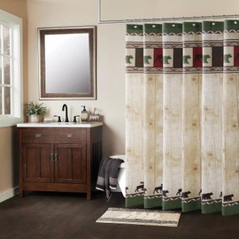 BESTRIPES Fabric Shower Curtain, Bear and Moose Shower Curtain, Cabin Lodge Shower Curtains for Bathroom, Waterproof Bathroom Curtains, 62" W x 72" H