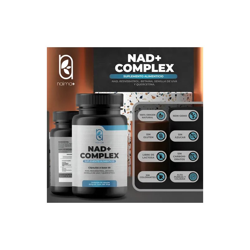 Suplemento NAD Complejo Antiedad Naima Plus 50 Cápsulas Resveratrol