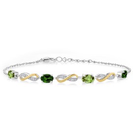 Gem Stone King 2.15 Ct Green Peridot Green Chrome Diopside 925 Silver and 10K Yellow Gold Lab Grown Diamond Infinity Bracelet For Women Mother's Mom Wife Her, Fully Adjustable Up to 7.5 Inch)