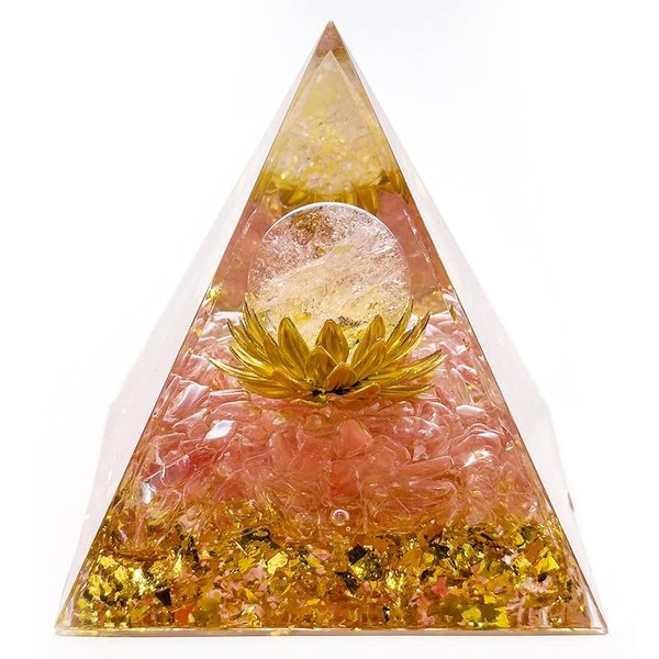 VIDUFO Orgone Pyramid | Powerful Healing Crystal for Stress Reduction, Chakra Balancing, Reiki Healing, and Meditation | Attracts Luck, Success | Tri-Color Luminous Base | Restoration Gift