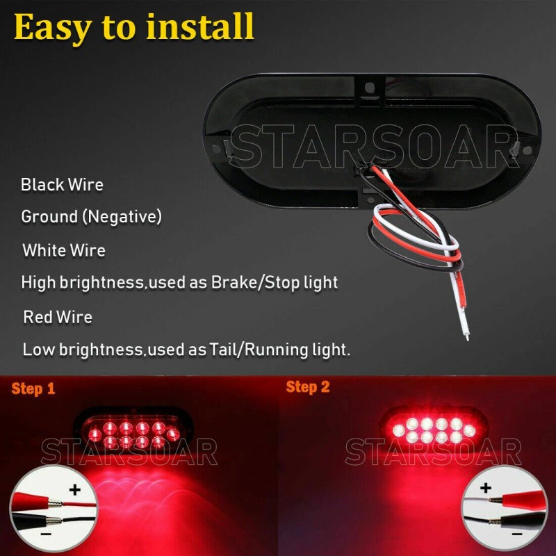 2Pcs 12V LED Truck Trailer Stop/Turn/Tail Brake Lights 6" Oval