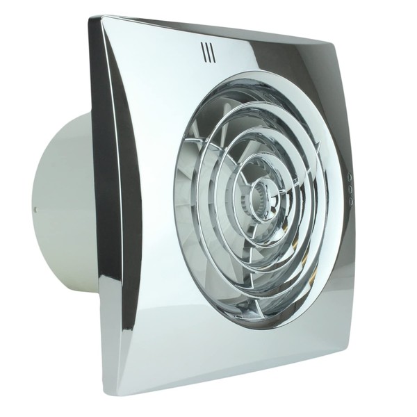 100mm Humidity Control Timer Environment friendly Chrome Quiet Bathroom Kitchen Extractor Fan 4 inch Shower Wall or Ceiling Mounted Ventilation for 100 mm Ducting Quiet Toilet Exhaust Fan