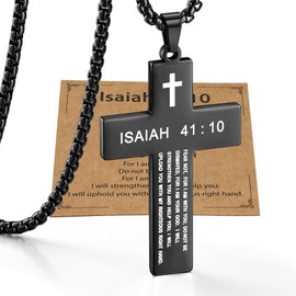 FIRAZIO Cross Necklace for Men with Bible Verse, Easter Basket Stuffers Cross Necklace Christian Religious Scripture First Communion Cross Chain Pendant Jewelry Christian Easter Gifts for Men