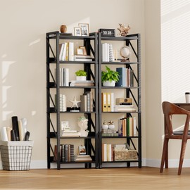 HOOBRO Bookshelf, 6-Tier Industrial Bookcase, Book Shelf Storage Organizer, Tall Bookshelf with Metal Frame for Living Room, Bedroom, Home Office, Kitchen, Black BB72SJ01