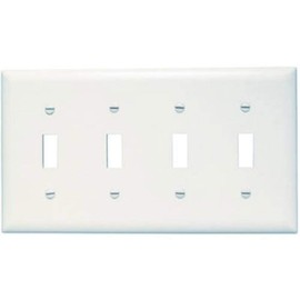 Legrand Pass & Seymour SP4WU Plastic Wall Plate, 4 Gang, Four Toggle Switches, White (1 Count)