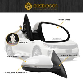 Dasbecan Left Driver Side Mirror Compatible With 2016 2017 2018 Kia Optima Rearview Mirror with Signal Light/Power Glass/Manual Folding/White Pearl Replace# KI1320200 87610-D5000 (5pin)
