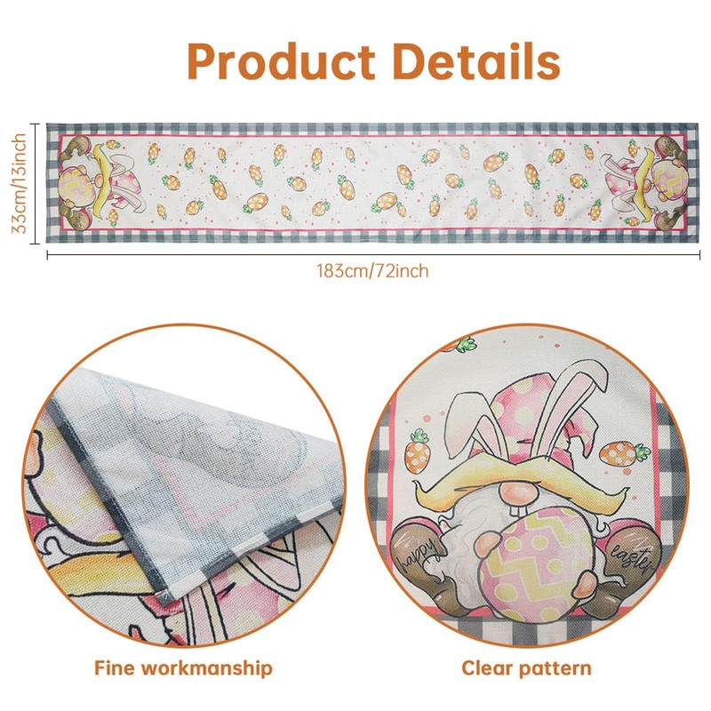 Everpwr Carrots Rabbit Bunny Happy Easter Eggs Table Runner, Spring