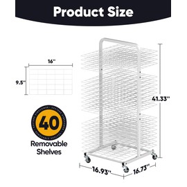 mocomax Art Drying Rack for Painting, Metal Paint Drying Stand with 40 Removable Shelves, Movable Paint Drying Rack with Lockable Wheels, Art Canvas Storage Rack for Classrooms & Art Studios,White