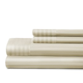 ienjoy Home Embossed 4 Piece Sheet Set, Full, Stripe Cream