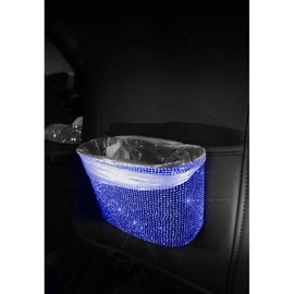 Siyibb Bling Car Garbage Can Plastic Trash Bin Hanging Wastebasket with Sparkle Rhinestones