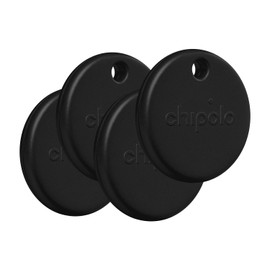 Chipolo POP Tracker Tag - Colorful, Compatible, Loud Bluetooth Tracker with Call Your Phone & Out of Range Alert, Works with Apple Find My or Google's Find My Device - 4 Pack (Black)
