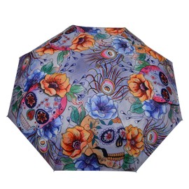 Anuschka Umbrella AUTO Open/Close | UPF 50+ Max Sun protection | 38” Waterproof Canopy | Fits in Handbag | Windproof Flexible Fiberglass | Calaveras de Azúcar