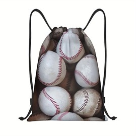 Richugui Baseball pattern Drawstring Bag Water Resistant Polyester Gym Bag Baseball Gifts String Bag Sport Gym Sack Drawstring Bag Yoga Bag for Men Women